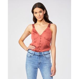 NEW PAIGE Kessler Tank Bodysuit in Muted Clay, Copper Satin- Size Small
